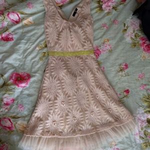 Cream colored embellished lace floral dress